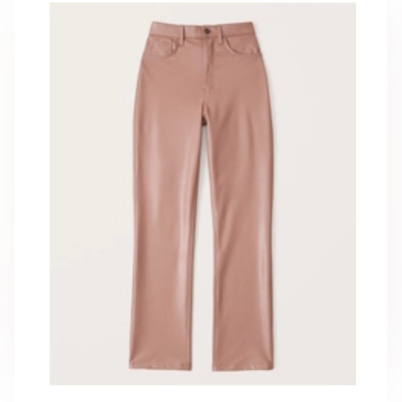Abercrombie vegan leather 90s straight pant pink brown - Picture 1 of 6